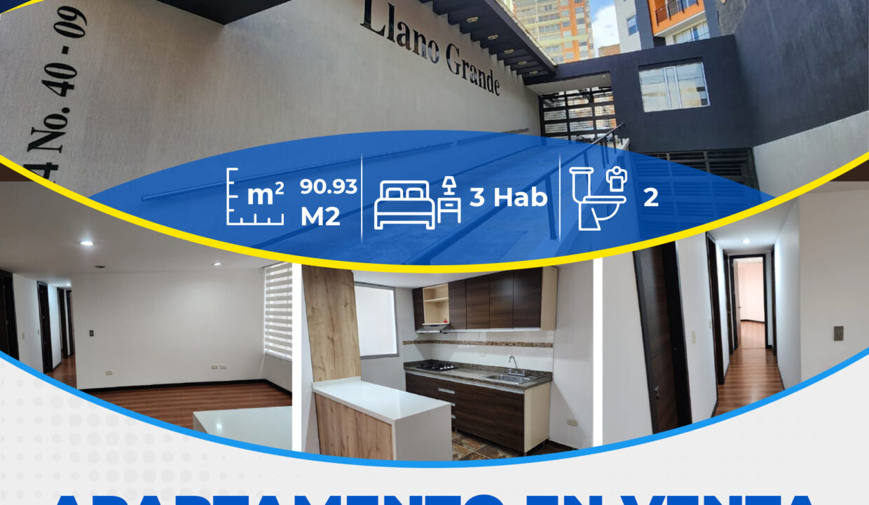 APARTAMENTO EN VENTA EDF LLANO GRANDE BARRIO LAS MARGARITAS Apto 202 29 09 2024